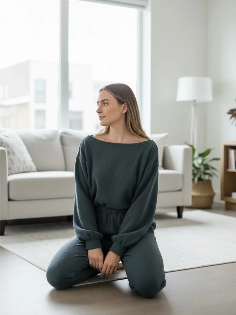 Free People Cozy Off-Shoulder Jumpsuit - Slate Blue